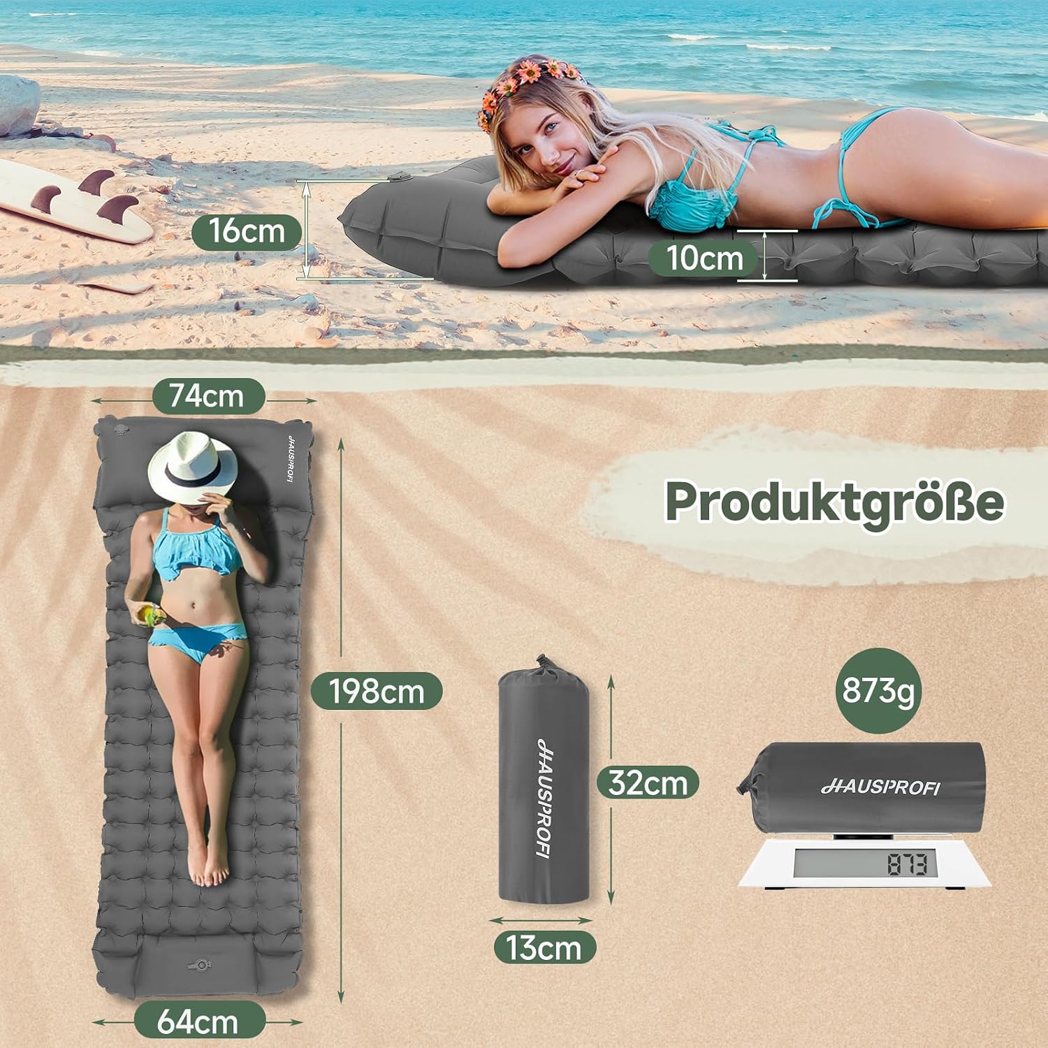 Detalle de HAUSPROFI Isomatte Camping – Ultraleicht, 198 x 64 x 10 cm, mit Fußpumpe