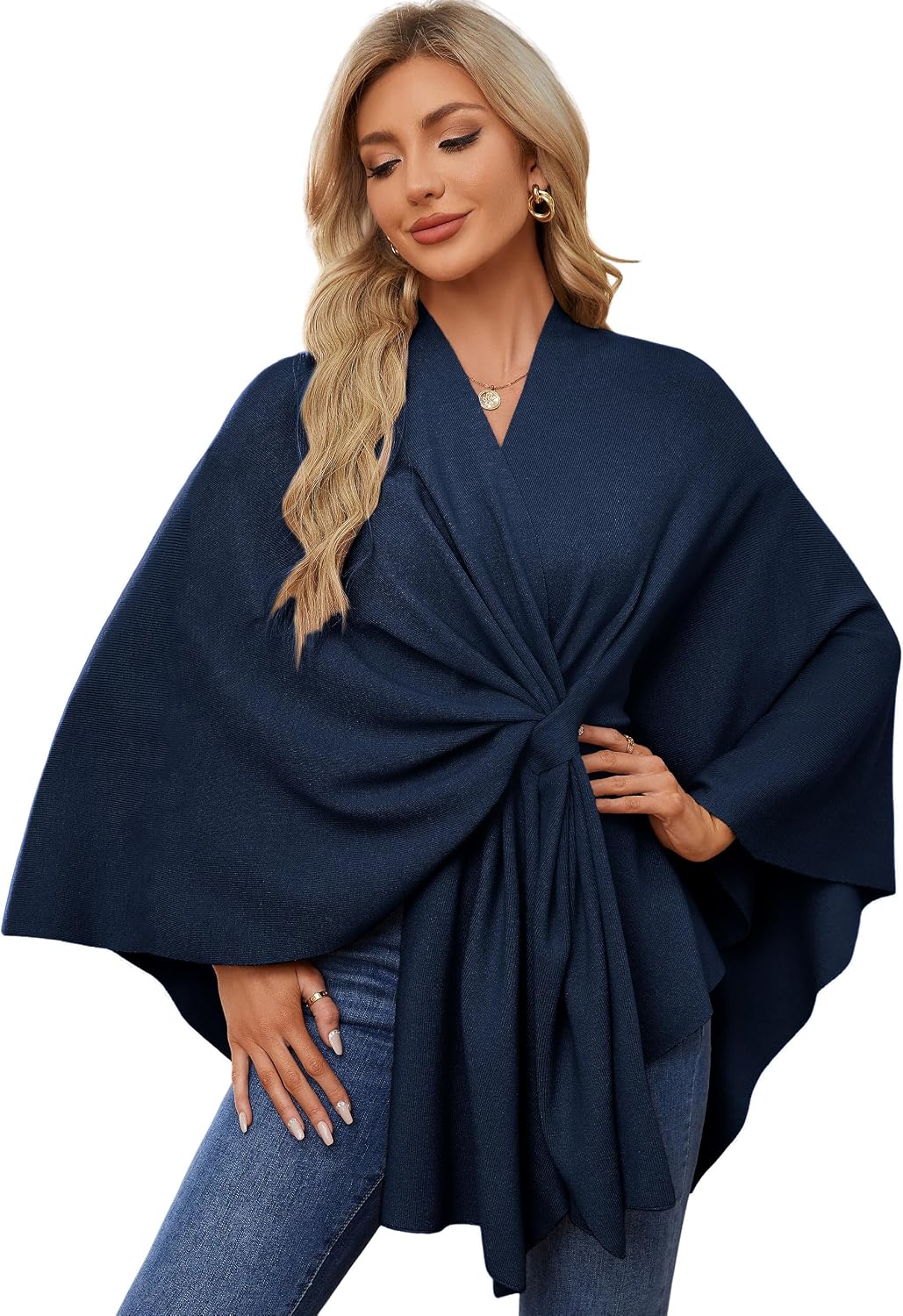 Detalle de PULI Women’s Elegant Shawl Wrap Soft Open Front Poncho Sweater (Open-Front Shawl Wrap)