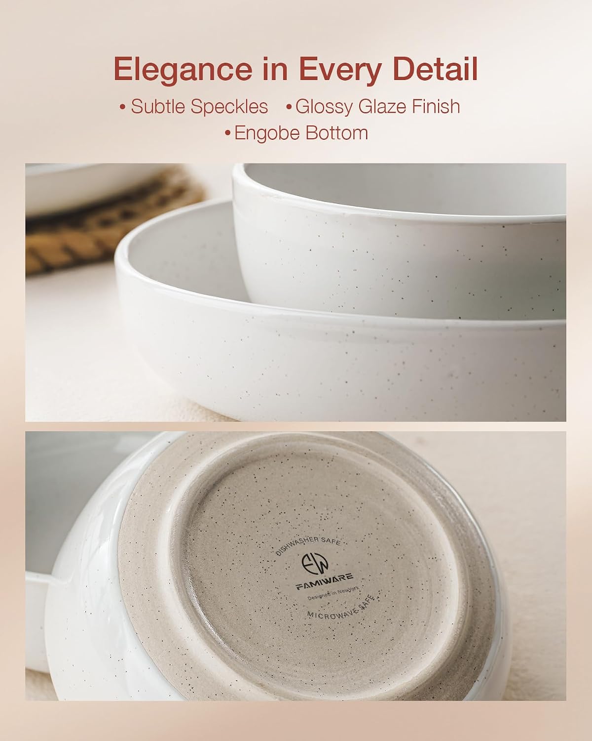 Detalle de Famiware Milkyway Stoneware Dinnerware Set for 4 (16 Pieces) – Scratch-Resistant, Microwave & Dishwasher Safe in White