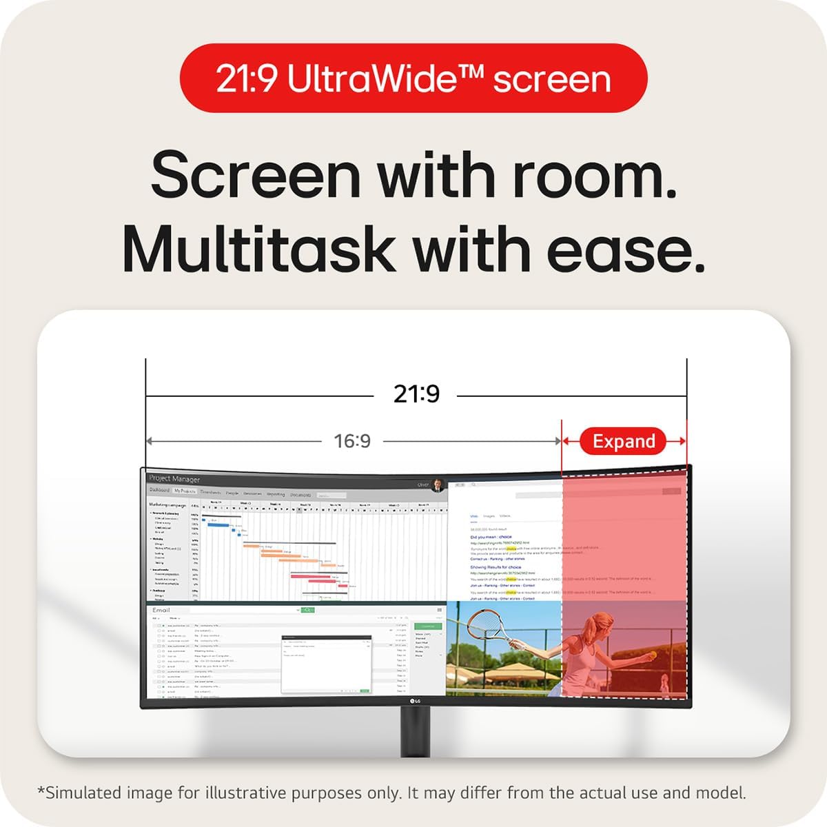 Detalle de LG 34WR50QK UltraWide Curved Monitor – 34-inch QHD, 100Hz