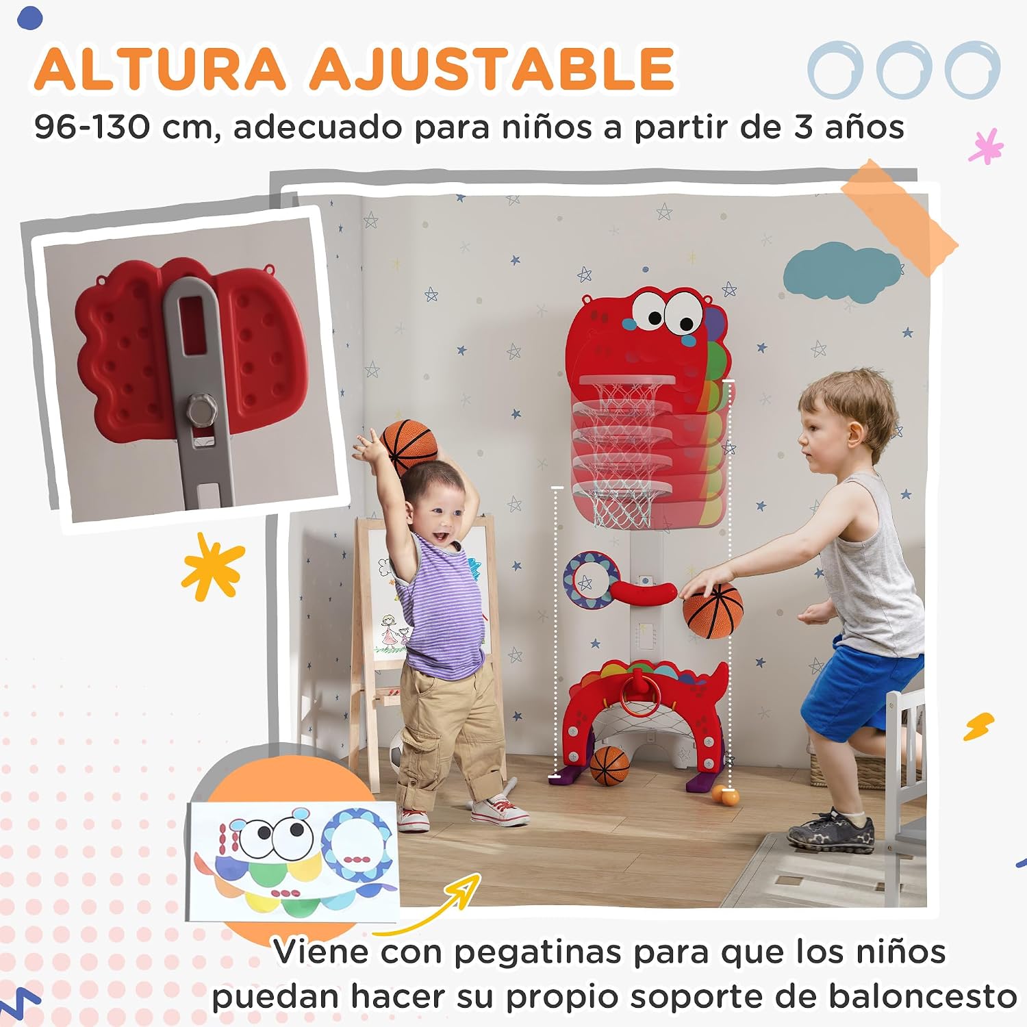 Thumbnail 4 de AIYAPLAY Canasta de Baloncesto Infantil 5 en 1 96‑130 cm
