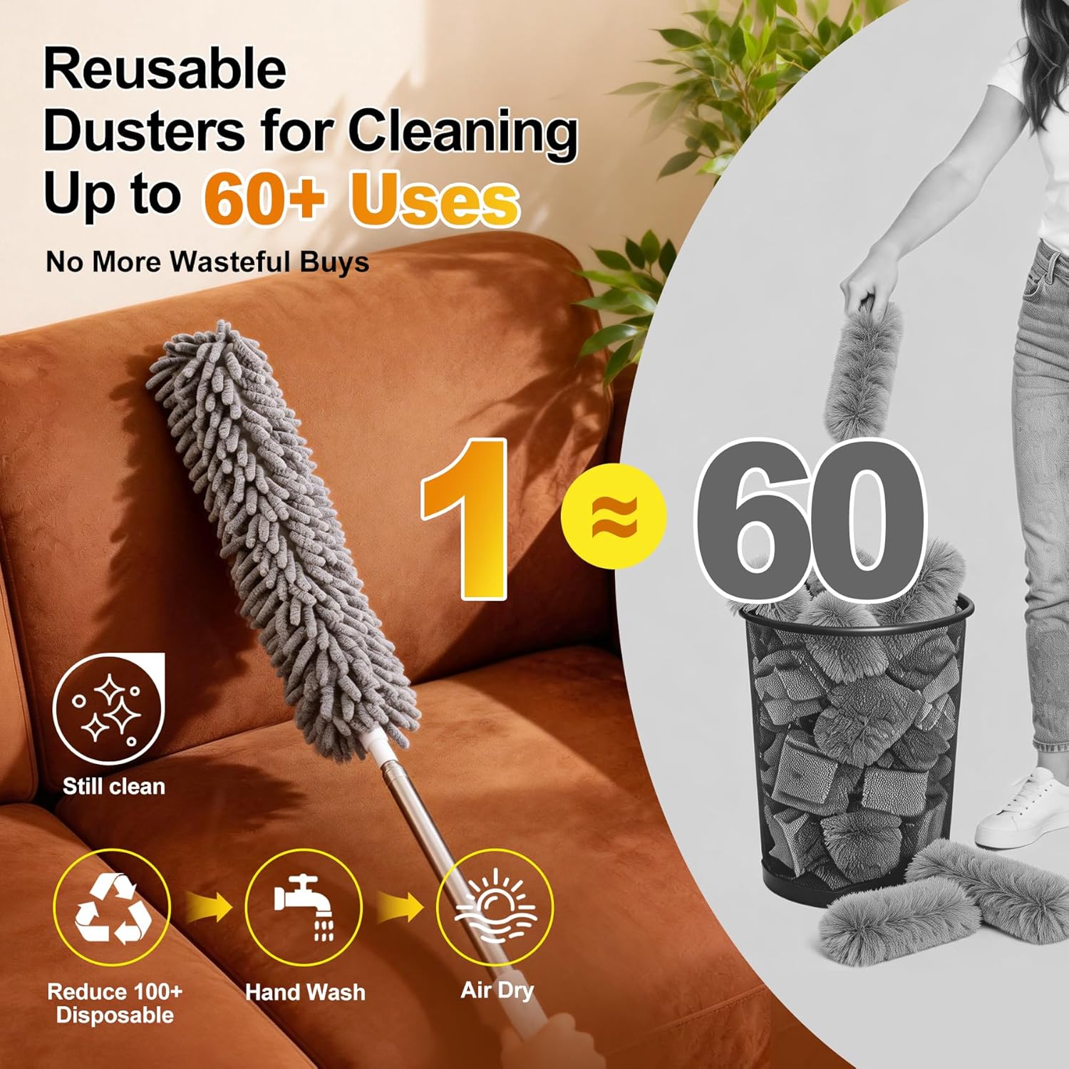 Thumbnail 3 de Tiumso 5-in-1 Microfiber Duster Kit with 100-Inch Telescoping Pole