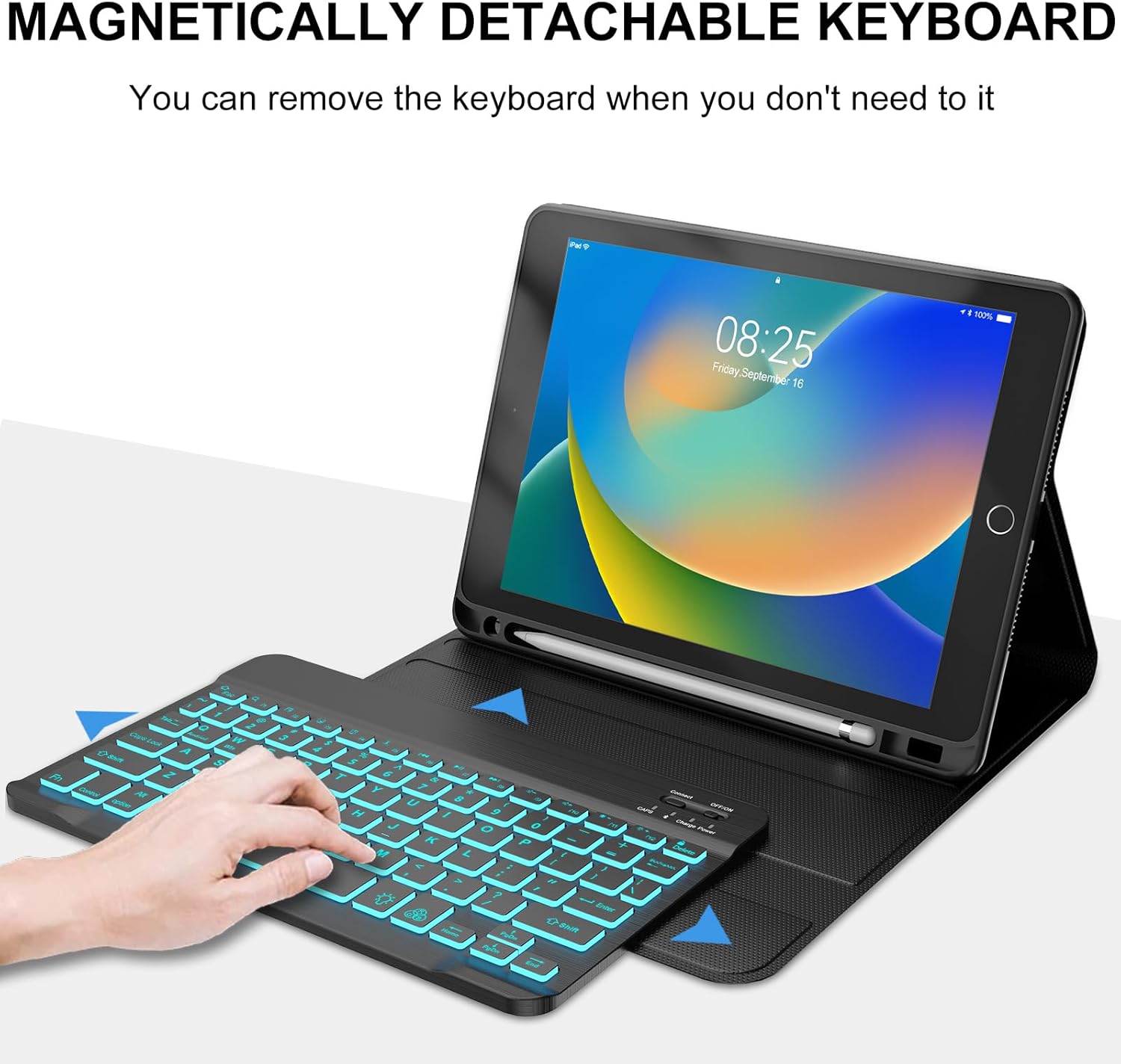 Detalle 2 de BORIYUAN iPad 10.2 inch Case with Keyboard: Detachable Backlit Keyboard, Pencil Holder, and 3 Viewing Angles