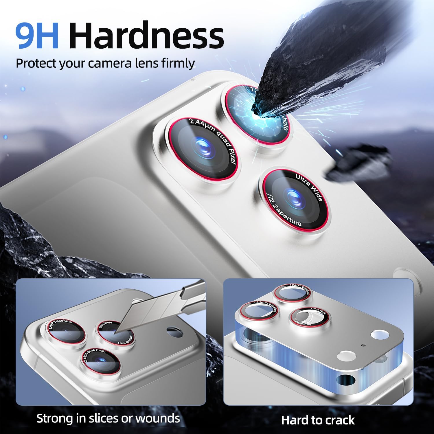 Thumbnail 1 de HelloDeere 9H High-alumina Tempered Glass Camera Lens Protector for iPhone 17 Pro Max (Silver, 2-Pack)