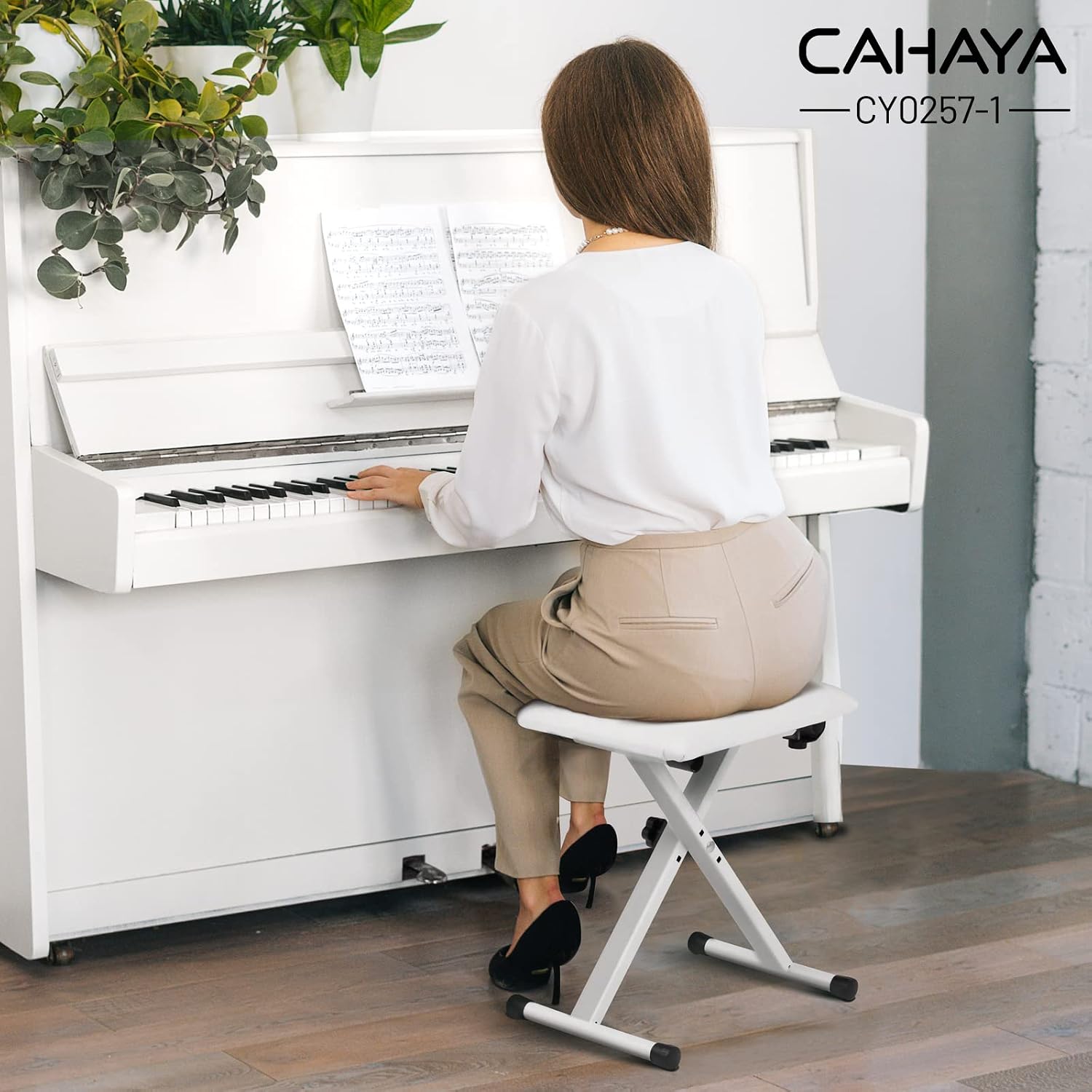 Thumbnail 6 de CAHAYA CY0257-1 X-Style Adjustable Keyboard Bench with Padded White Seat