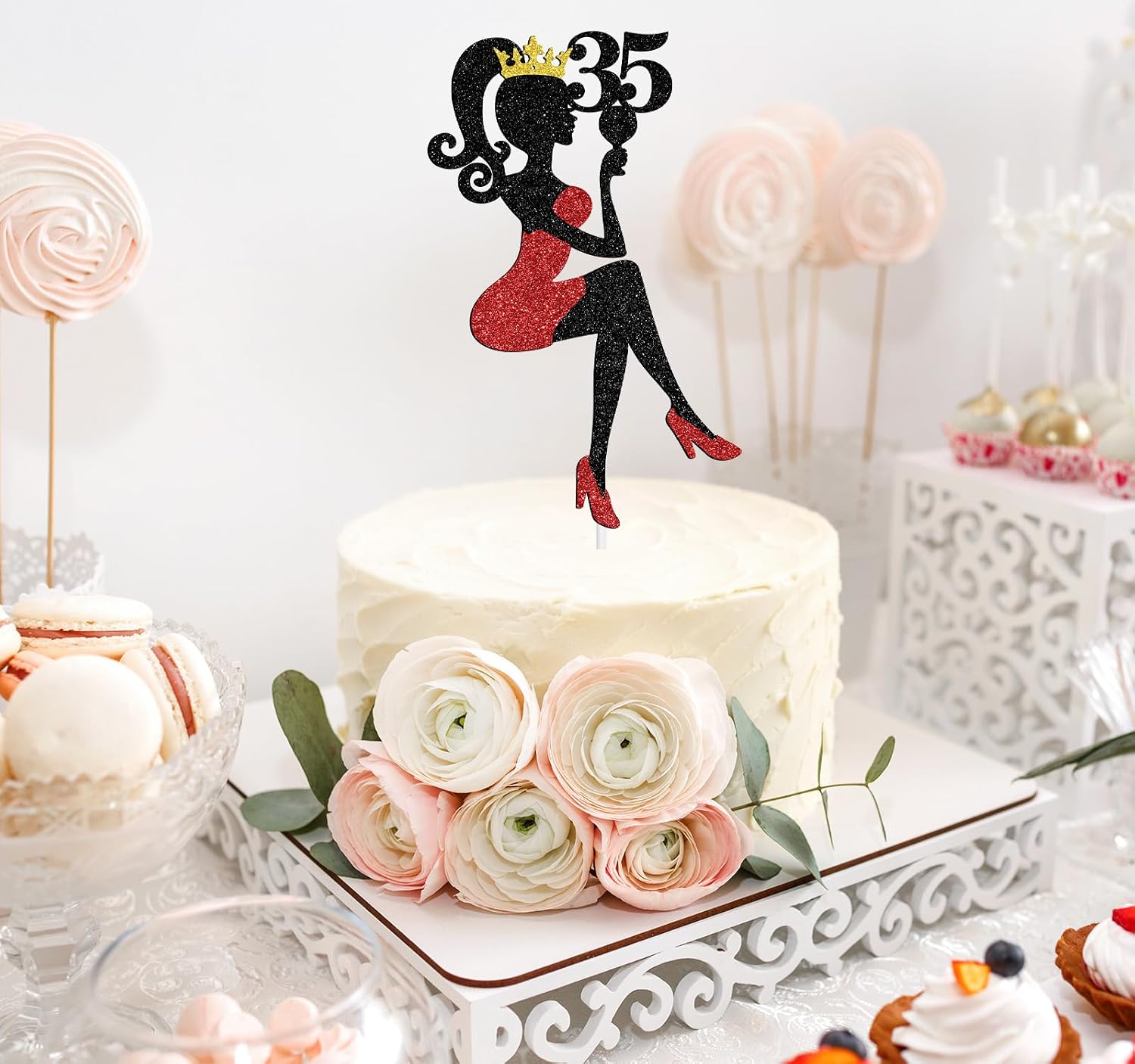 Thumbnail 4 de NARLOPI Lady Happy 35th Birthday Cake Topper, Glitter Paper, 4-Inch Wide