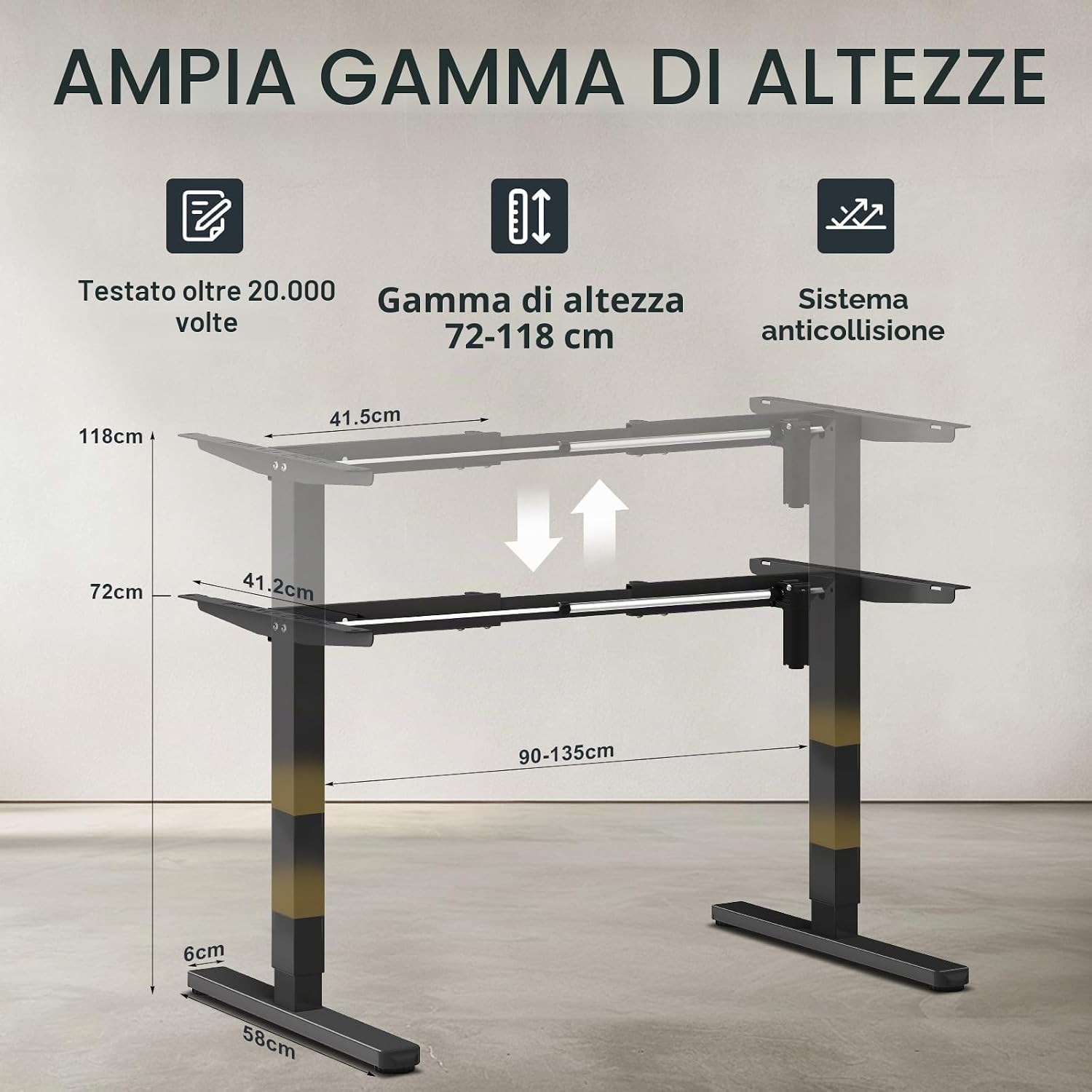 Detalle de Flamaker Scrivania Regolabile in Altezza da 73 cm a 122 cm con Tasti di Memoria e Protezione Contro le Collisioni – Nero