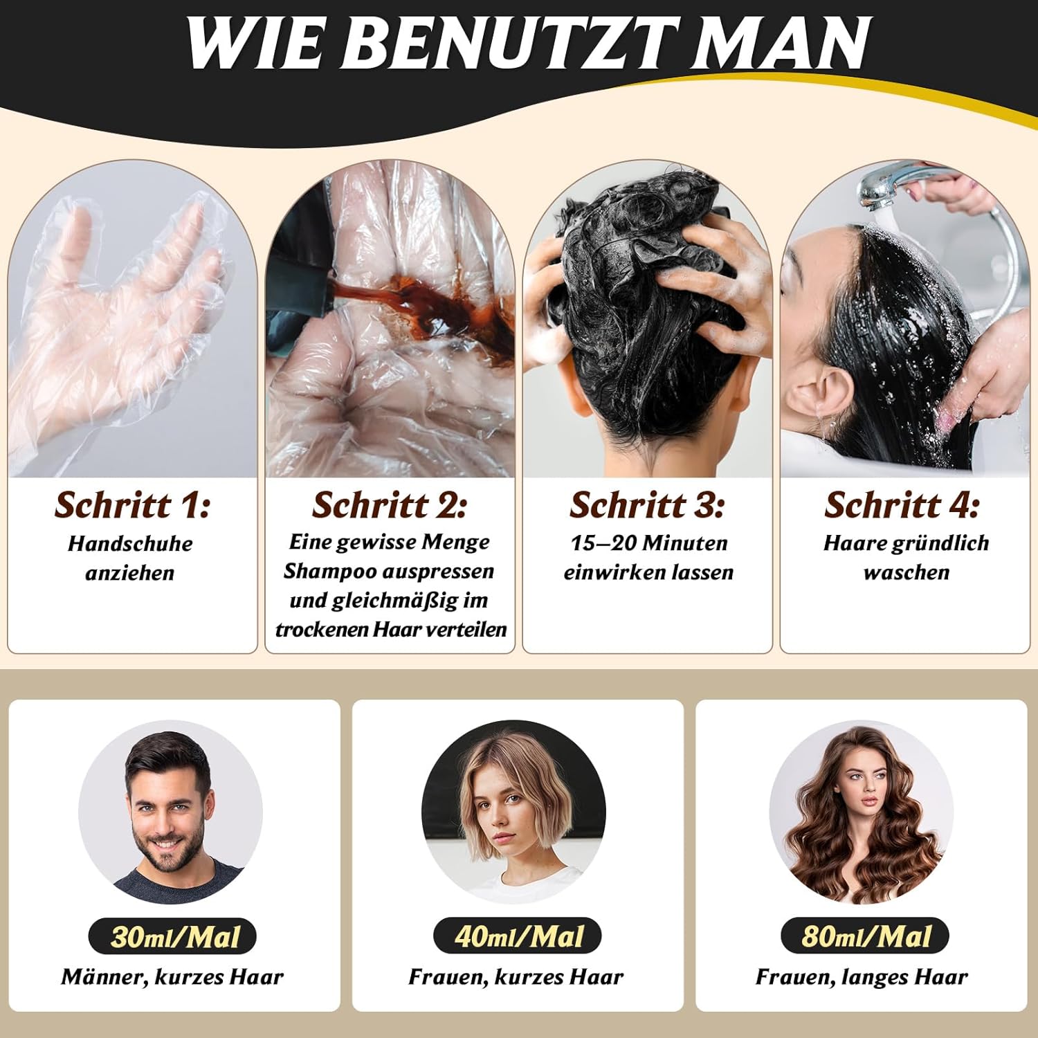 Detalle 2 de Schwarzes Haarfärbeshampoo 3-in-1 500 ml