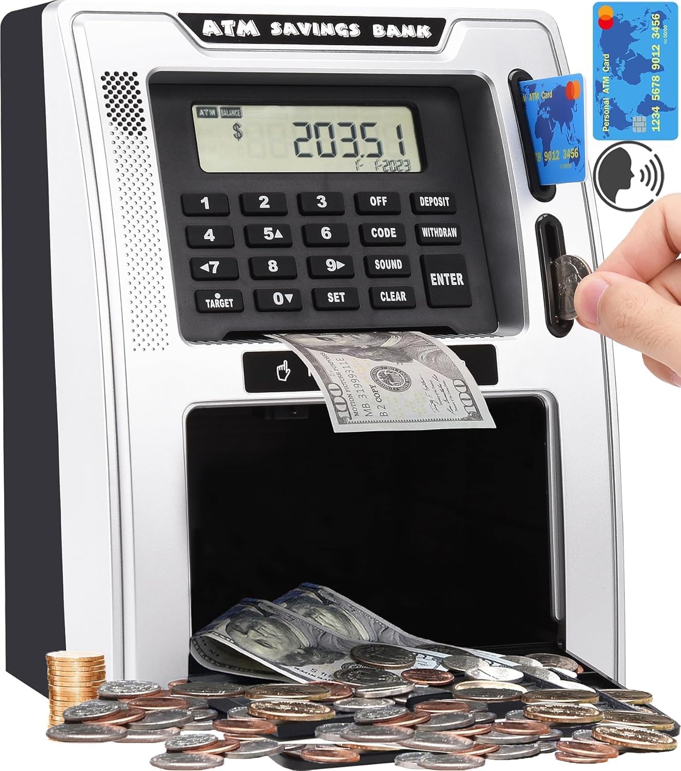 Detalle de Talking ATM Piggy Bank for Kids with Dual Debit Cards and Coin Recognition