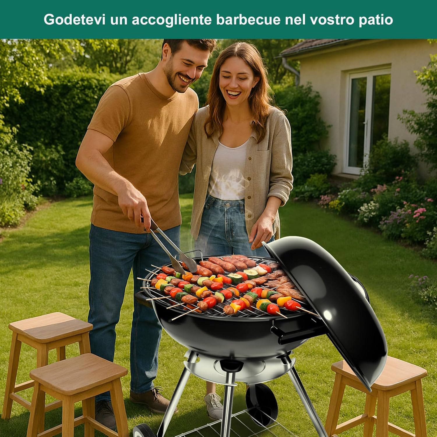 Thumbnail 3 de HYCHIKA Barbecue a carbonella tondo Ø47 cm con coperchio e ruote