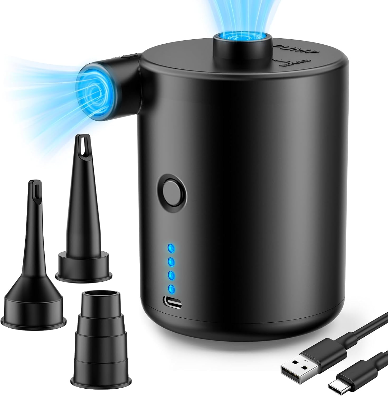 Portable Rechargeable Electric Air Pump (4000mAh) with 50W Motor and 3 Nozzles