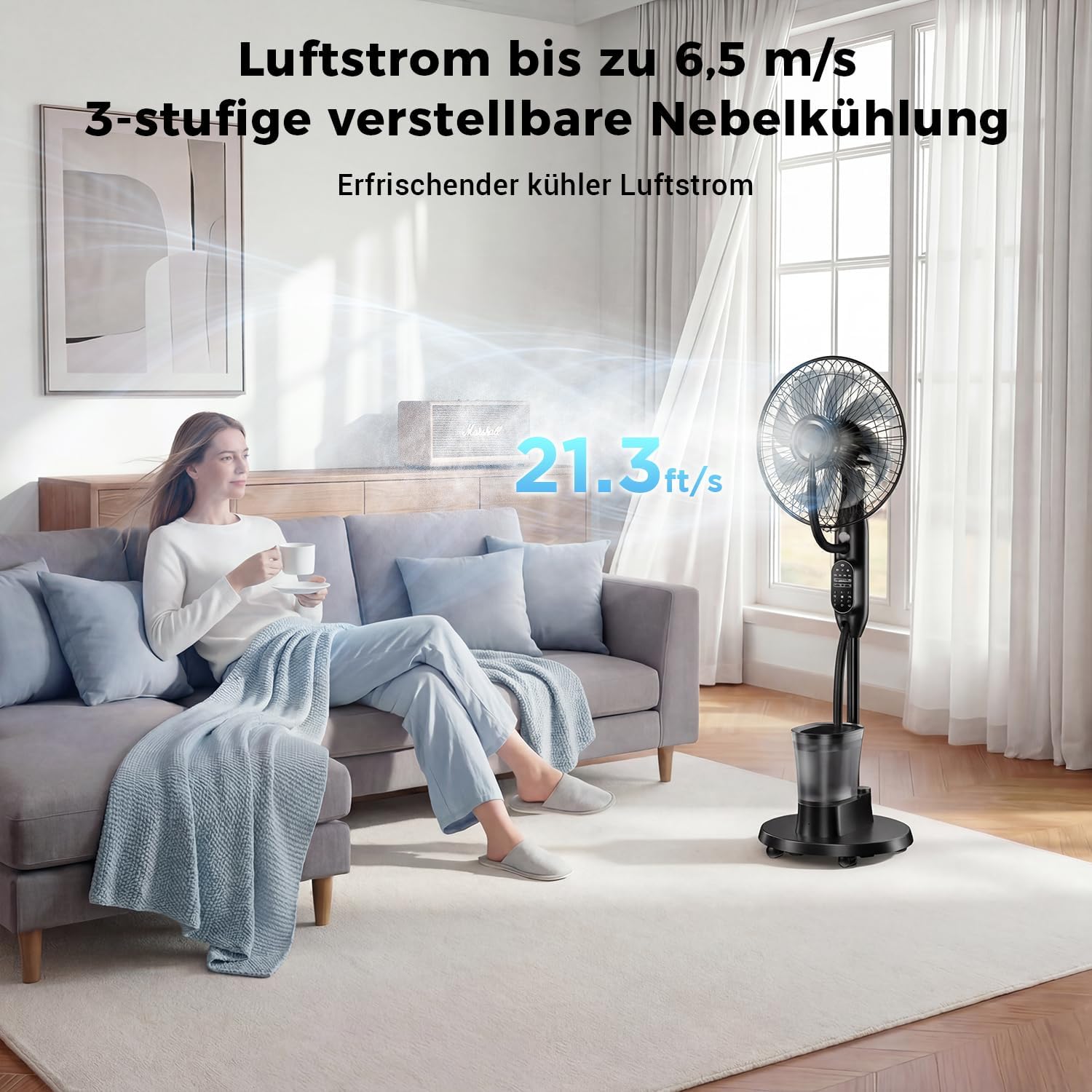 Thumbnail 2 de NebulaFlow Standventilator mit Wassersprüher – 3-in-1 Kühlung, Befeuchtung und Oszillation