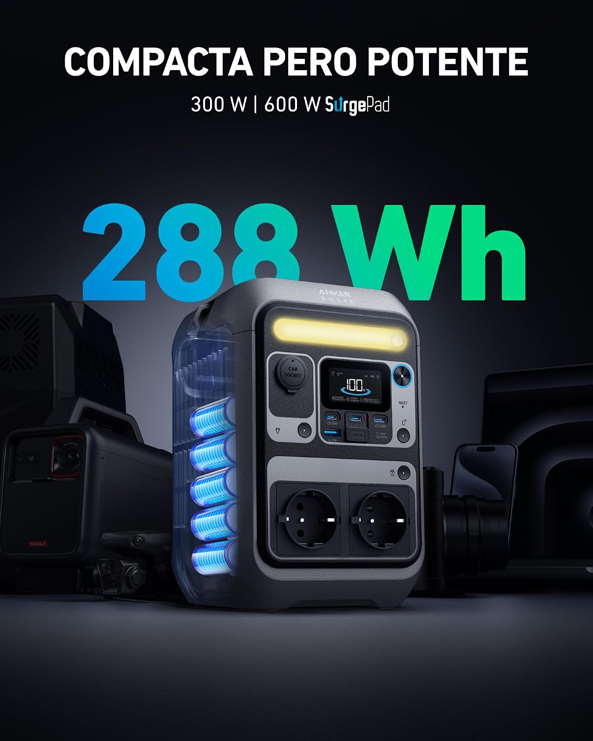 Detalle 2 de Anker SOLIX C300X estación LiFePO4 288 Wh