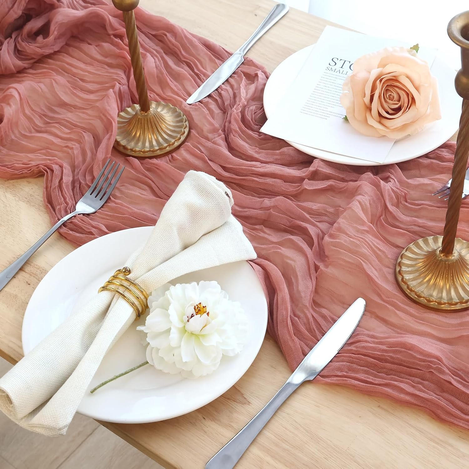 Detalle de 8 Pack Dusty Pink Cheesecloth Table Runner 120 Inch (10 Ft) – Gauze Cloth for Wedding, Baby Shower, Boho Decor