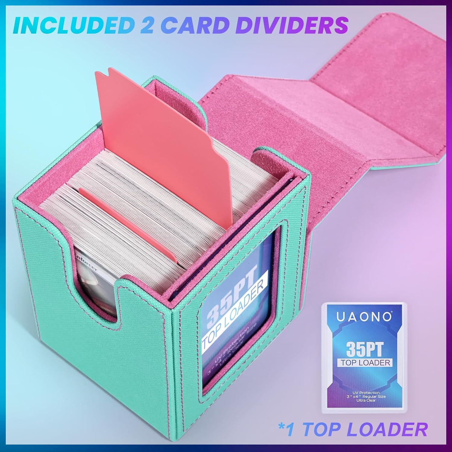 Detalle 1 de UAONO Commander Deck Box Card Case (Turquoise/Pink) for 100+ Double-Sleeved Cards