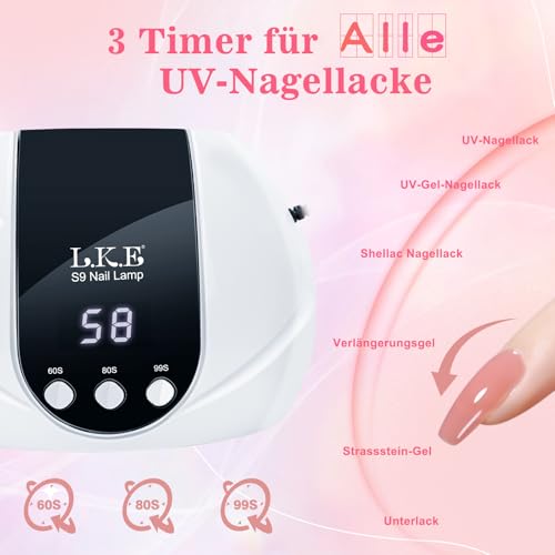 Detalle de LKE UV Lampe 54W für Gel-Nägel – Tragbar, USB-betrieben, 3 Timer, LCD Display, Auto-Sensor