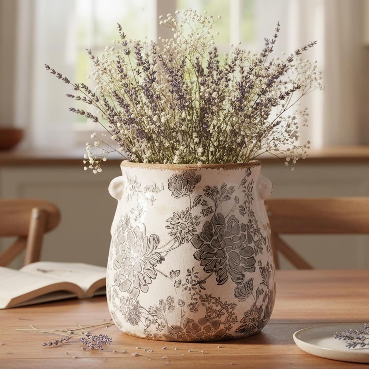 Detalle 1 de Xiaan Jiaju Tuscan Ceramic Planter & Vase, Grey Pot with Drainage