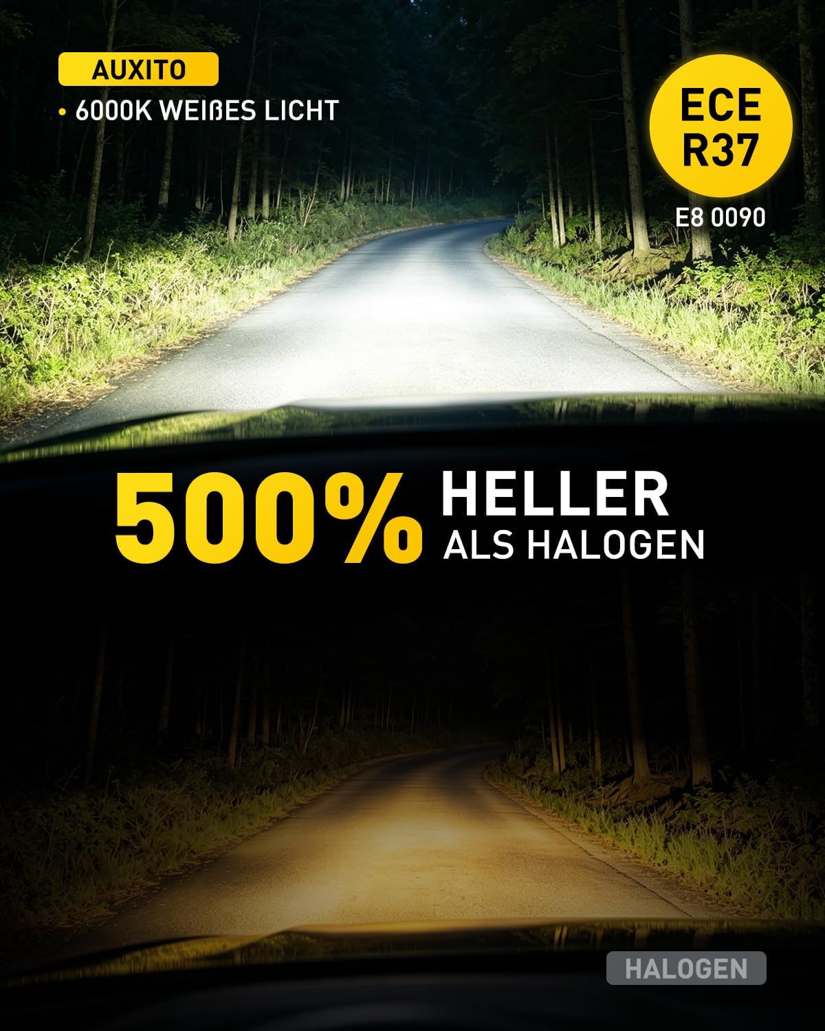 Detalle de Auxito H11 LED Scheinwerferlampe – UNECE-R37 Zulassung, 6000K, 50.000 Stunden, Plug & Play, 2er Set