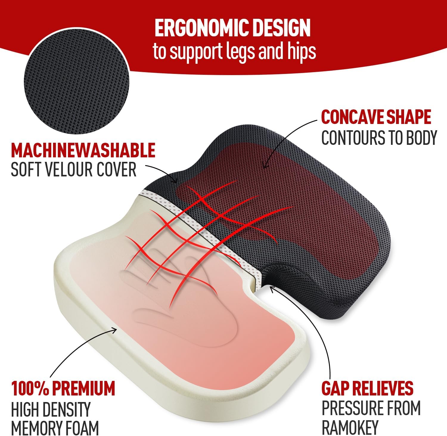 Thumbnail 1 de RaMokey Memory Foam Seat Cushion 18.1 x 13.7 x 2.7