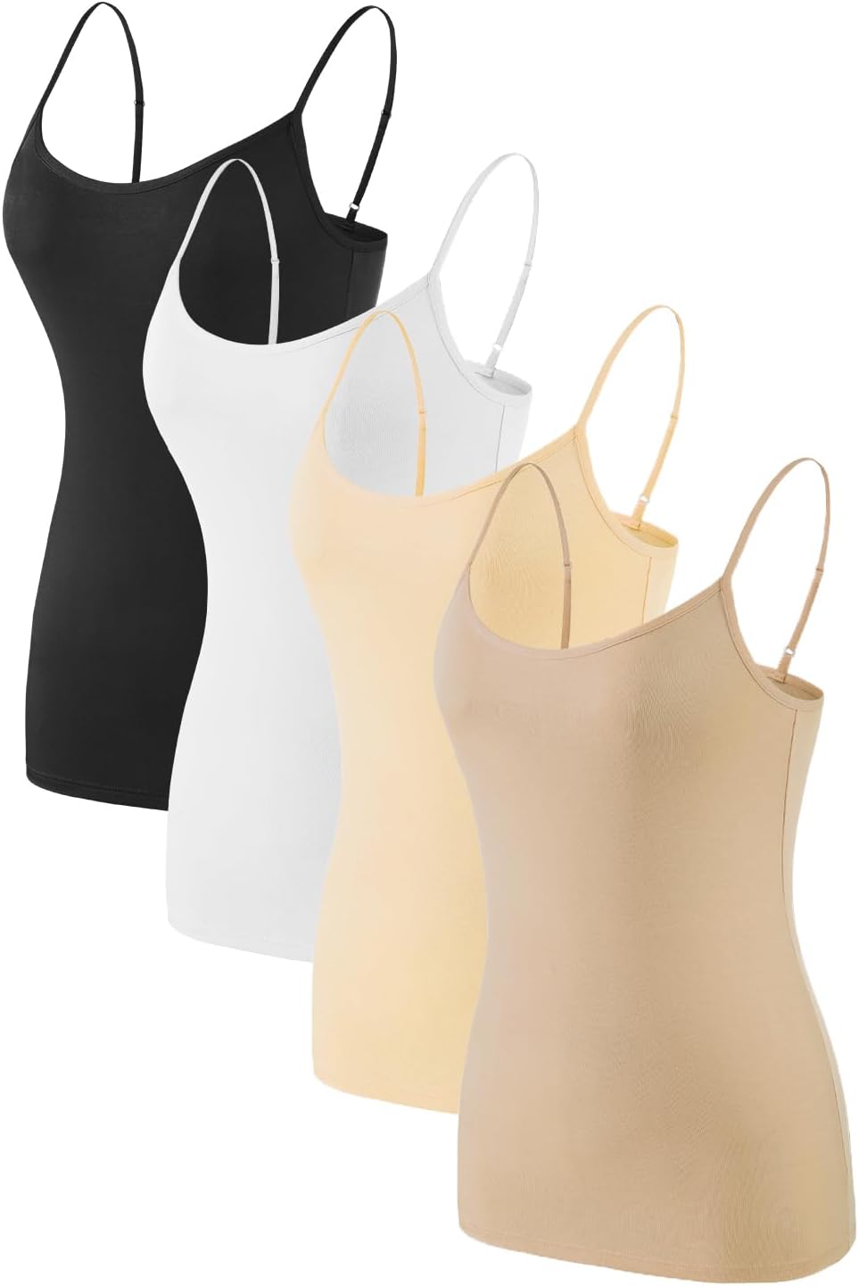 Detalle de Komfokore Damen Unterhemden mit verstellbaren Spaghettiträgern – Basic Tank Top im 4er Pack, modal-elastan