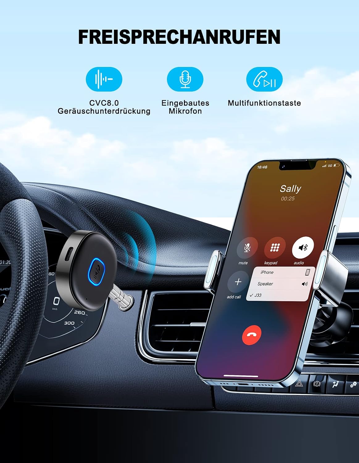 Detalle de Mohard Bluetooth Adapter Auto 16H Spielzeit