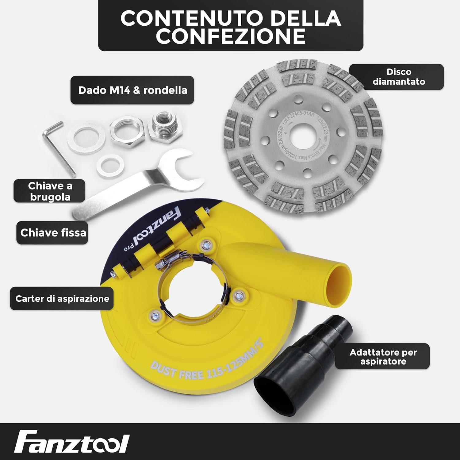 Thumbnail 5 de FANZTOOL Nuova Cuffia Aspirazione per Smerigliatrice 125 mm con Mola a Tazza Diamantata – Qualità Professionale
