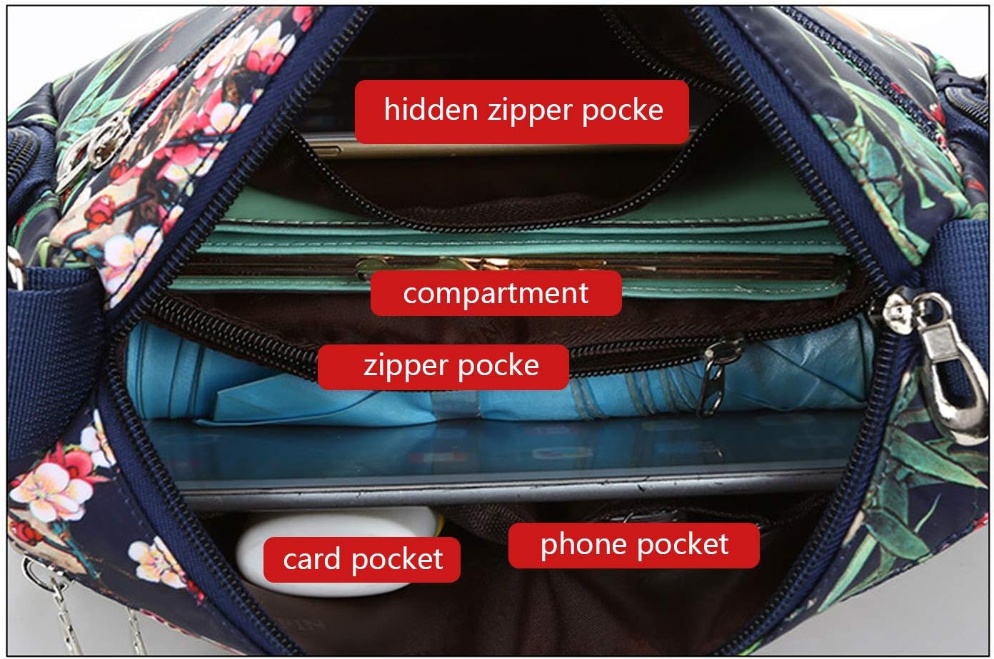 Detalle de NOTAG Crossbody Bag for Women – Waterproof Nylon Multi-Pocket Messenger Bag