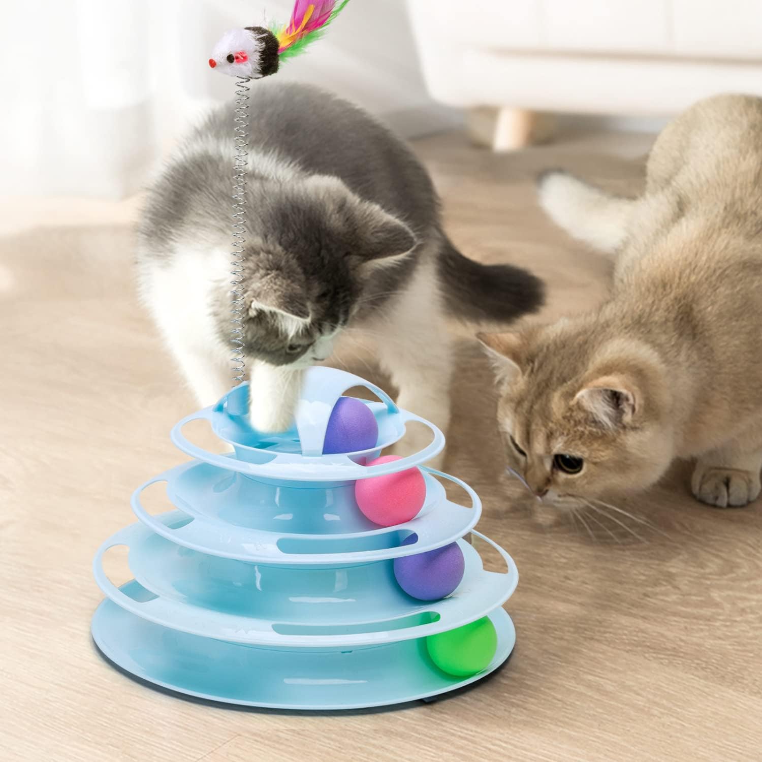 Thumbnail 3 de Nobleza: Jouet interactif pour chat à 4 pistes avec 3 boules colorées (25 x 16,5 cm)