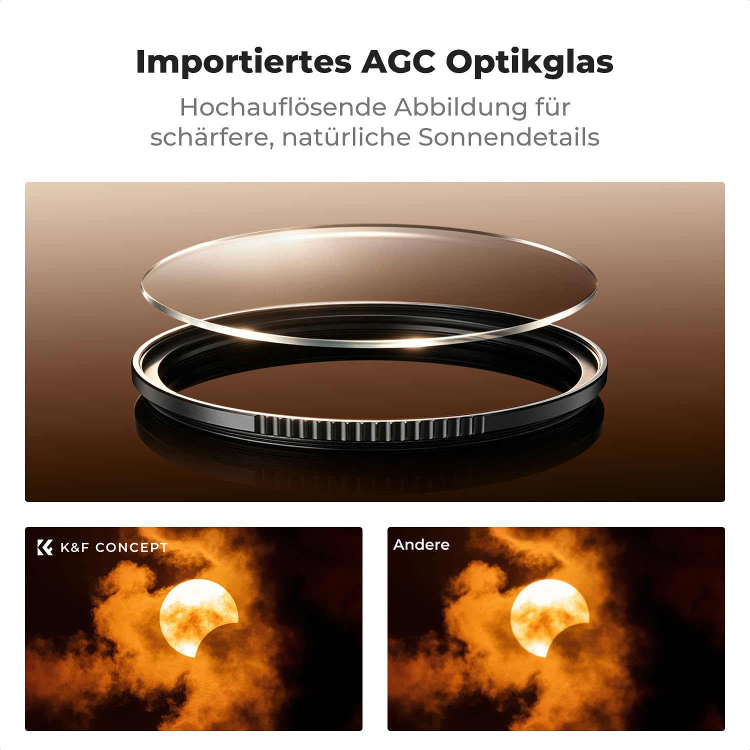 Detalle de K&F Concept 82mm ND100000 Sonnenfinsternisfilter – 16,6 Blendenstufen für Himmelsereignisse