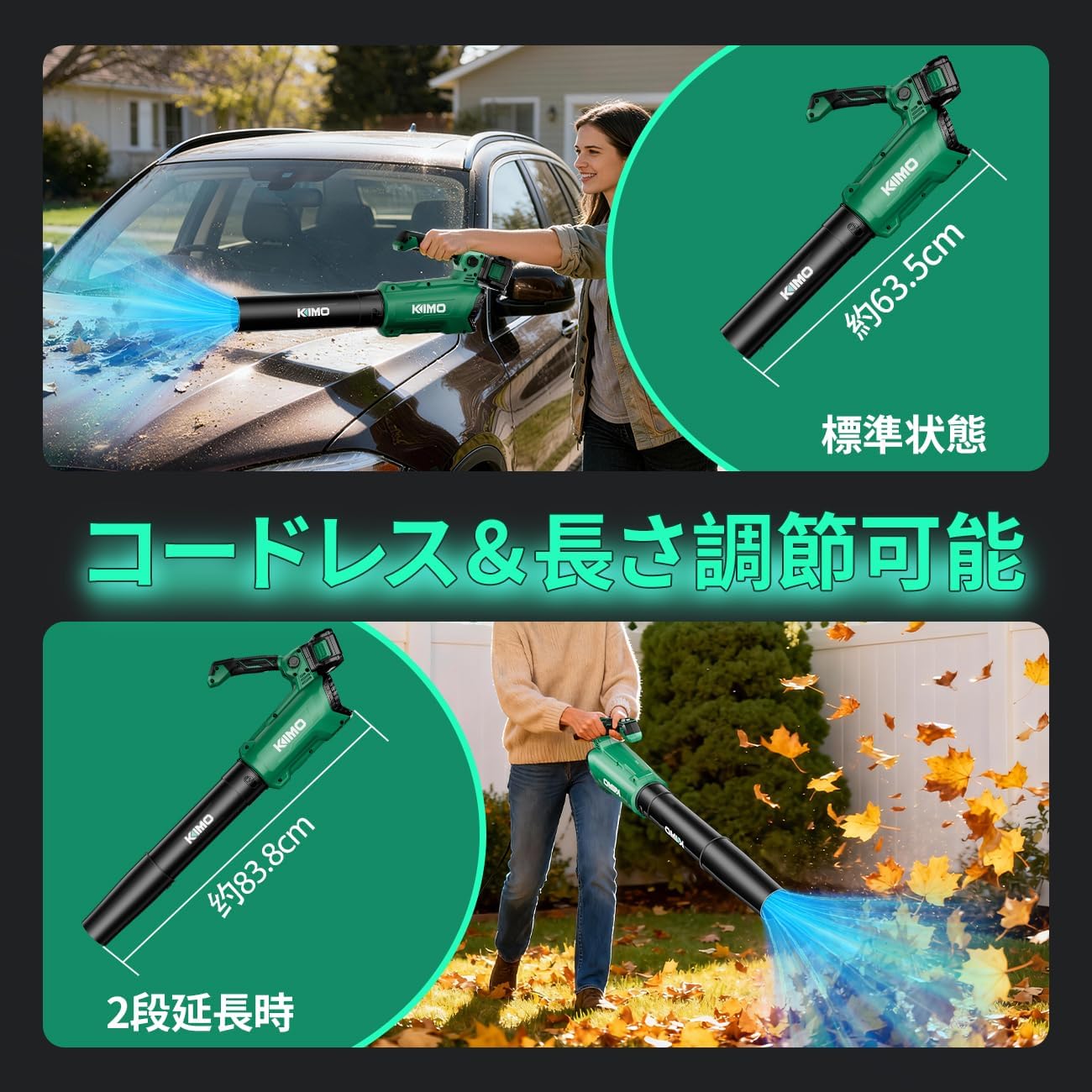 Detalle de KIMO 63801 充電式ブロワー 20Vバッテリー2個付属・風速3段階・延長チューブ対応