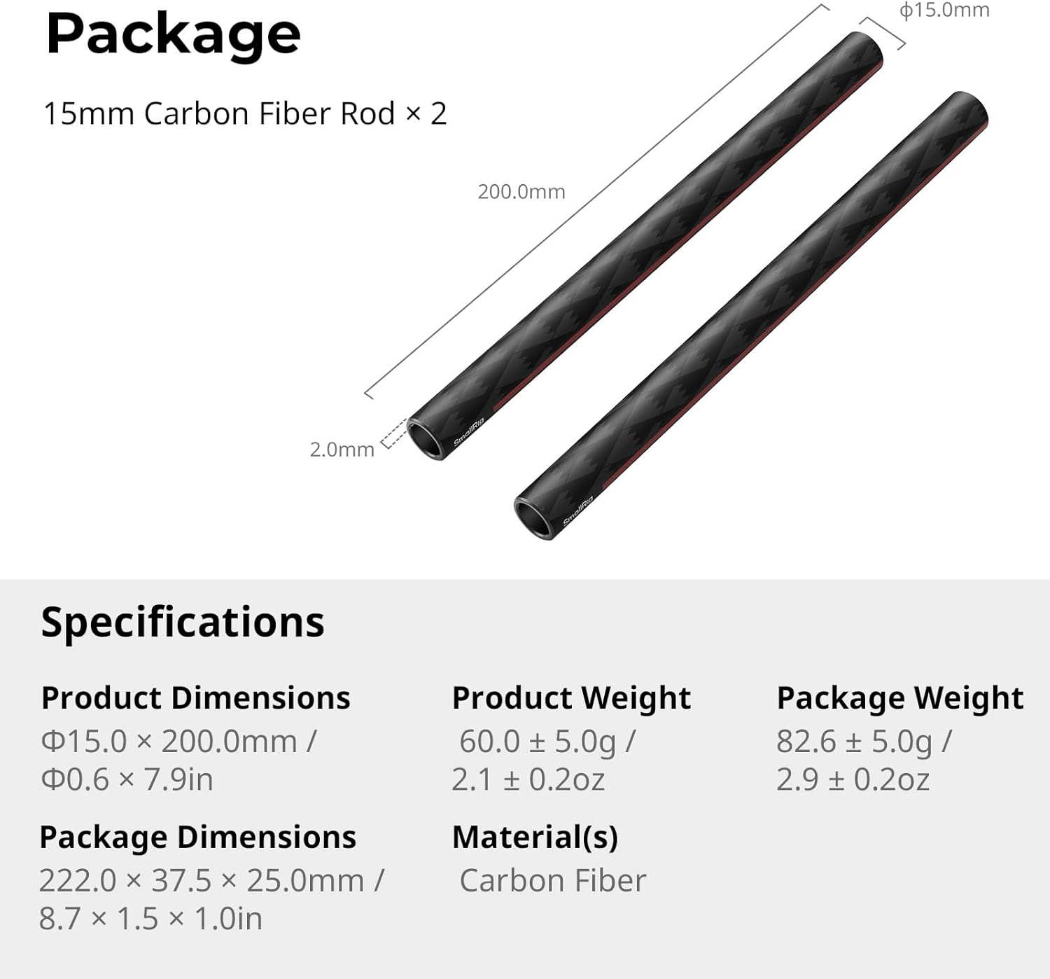Thumbnail 5 de SMALLRIG 15-mm Carbonfaserstange 20 cm