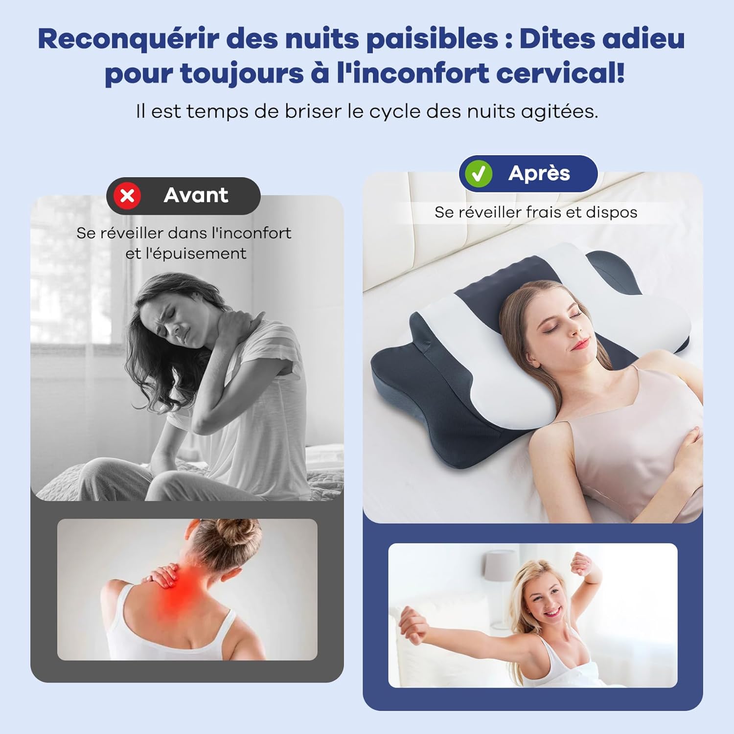 Detalle de DONAMA Oreiller Ergonomique Cervical à Mémoire de Forme Haute Densité – 64 x 39 x 13 cm