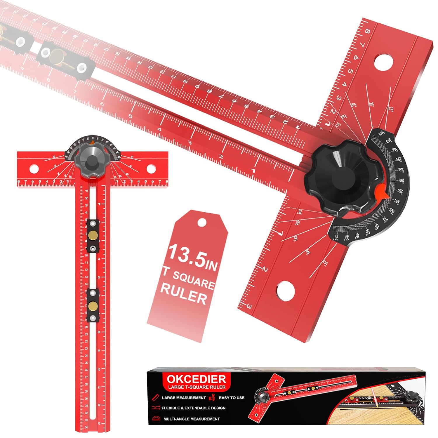 Detalle de OKcedier T-hoek 34 cm met verstelbare hoek van 15° tot 165°