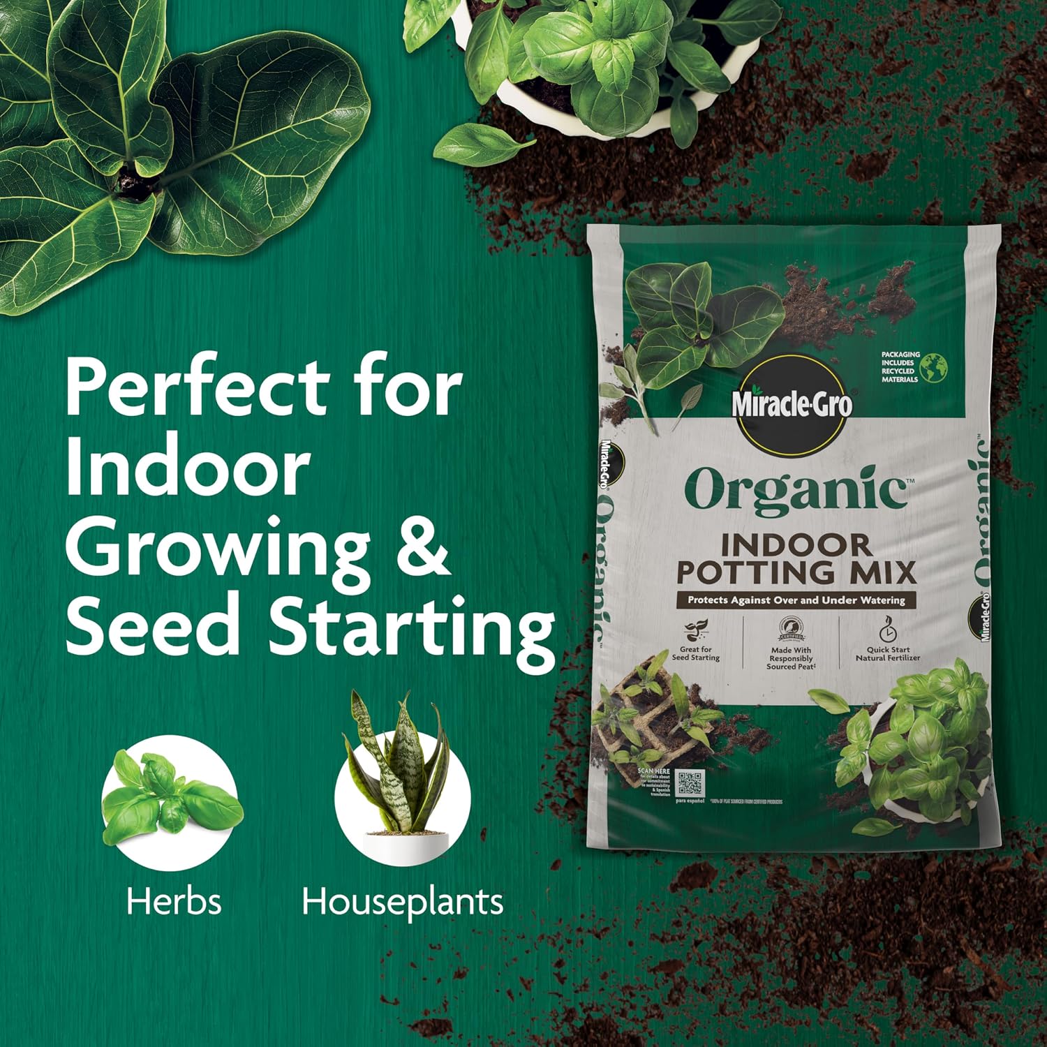 Detalle de Miracle-Gro Organic Indoor Potting Mix, 16 qt