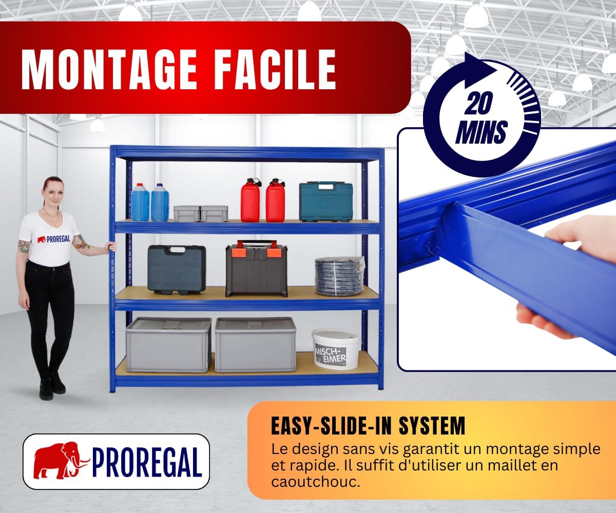 Detalle de PROREGAL Étagère Charge Lourde Dino 180x200x60 cm – Rayonnage robuste en acier et MDF, 500 kg par niveau