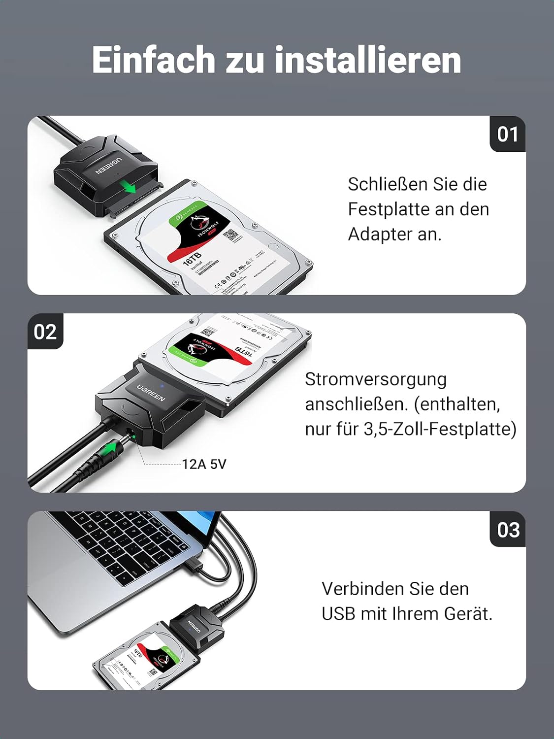 Thumbnail 6 de UGREEN USB 3.0 auf SATA Adapter 12V 2A