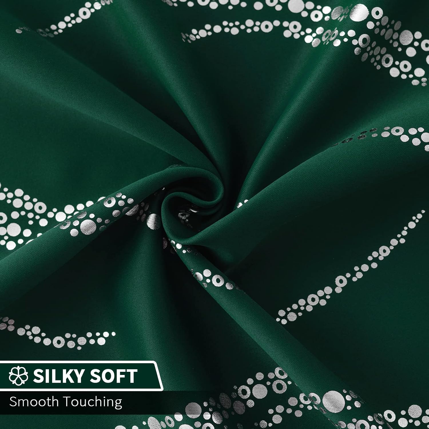 Thumbnail 4 de Yakamok Blackout Curtains 95" Emerald Green Silver Wave Dots 2 Panels