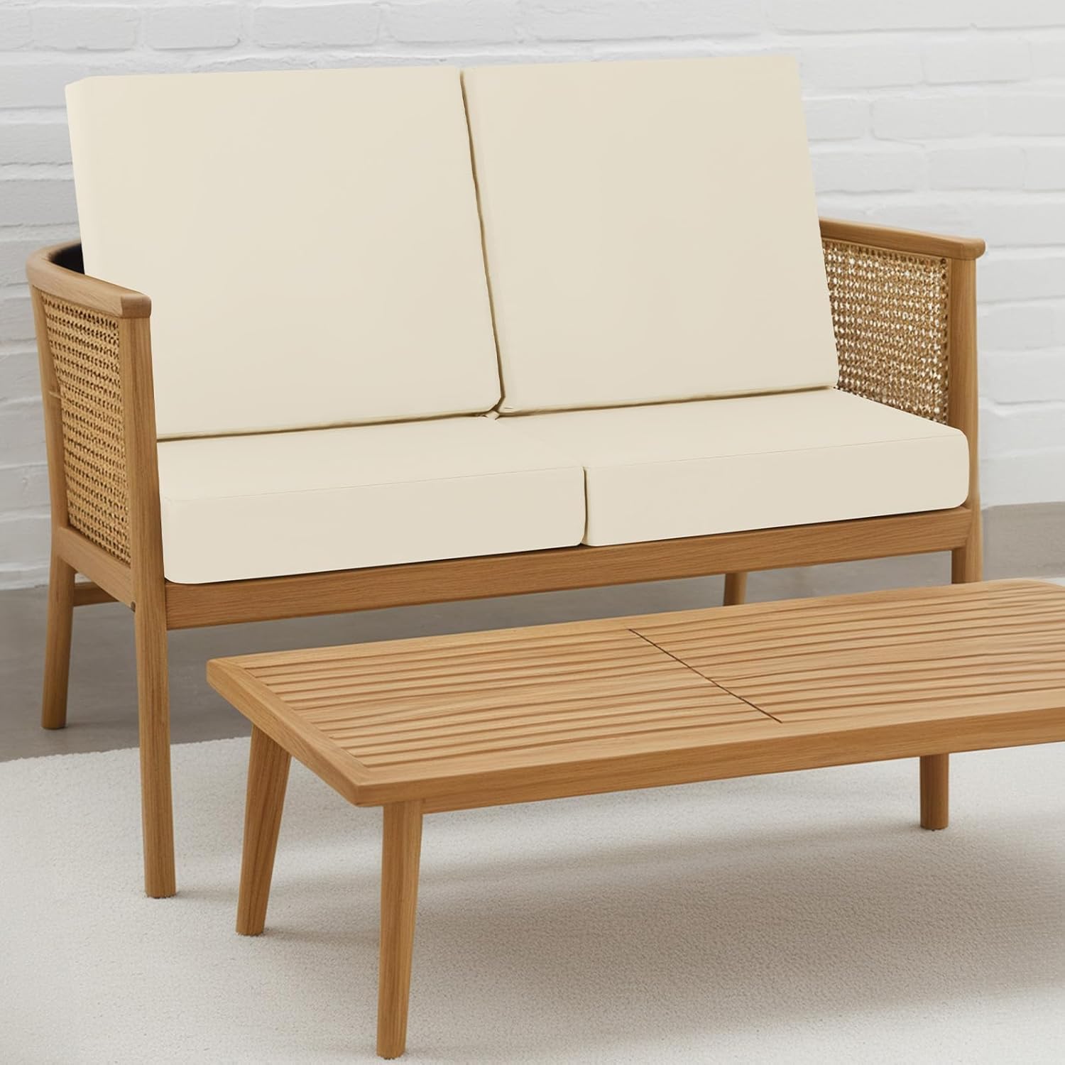 Detalle de PRIMEPATIO Outdoor Chair Seat Cushions Set of 2 – 40 x 40cm, 7cm Thick, Beige