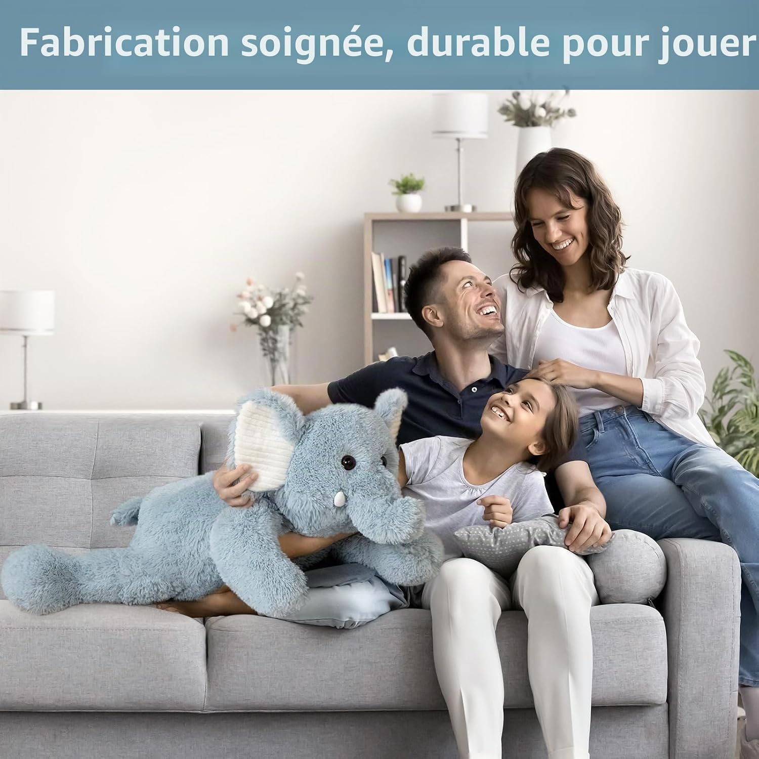 Detalle de BEJOY Doudous Éléphant XXL 90 cm – peluche douce et polyvalente pour bébé