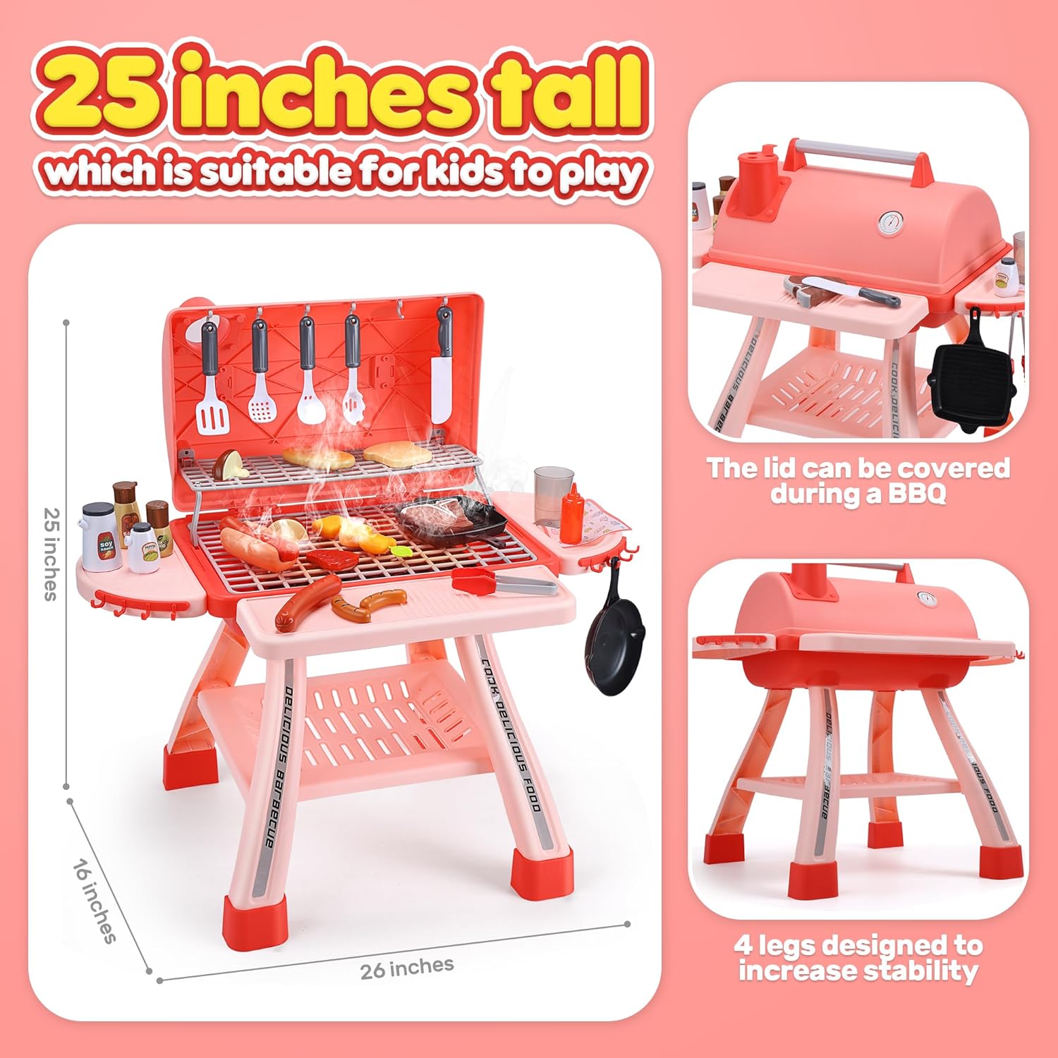 Thumbnail 3 de CUTE STONE Kids BBQ Grill Playset with Lights and Sound
