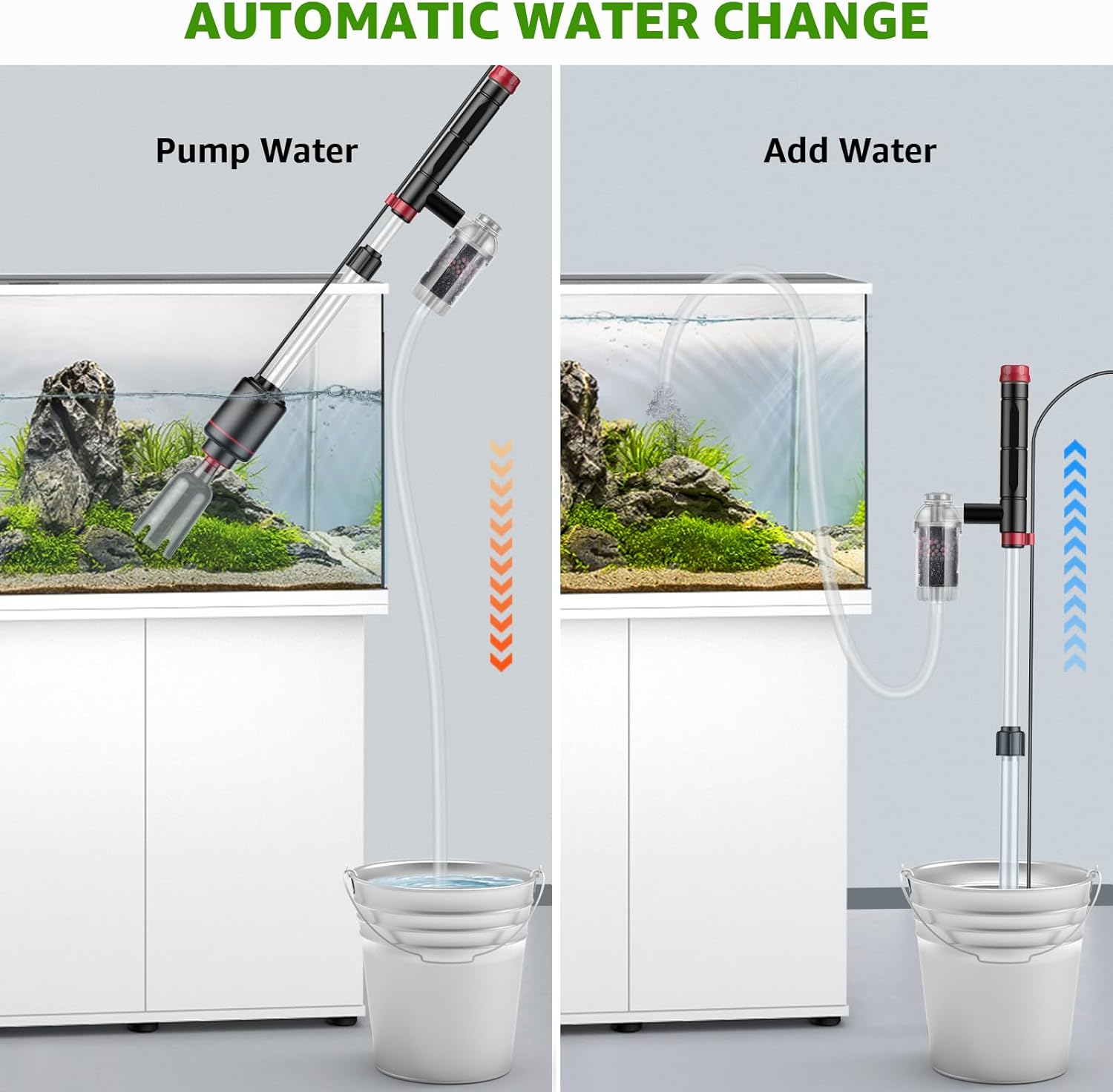 Detalle de Suness 24W Electric Aquarium Gravel Cleaner with Timed OFF — Multifunctional Fish Tank Vacuum for Automatic Water Change and Debris Removal