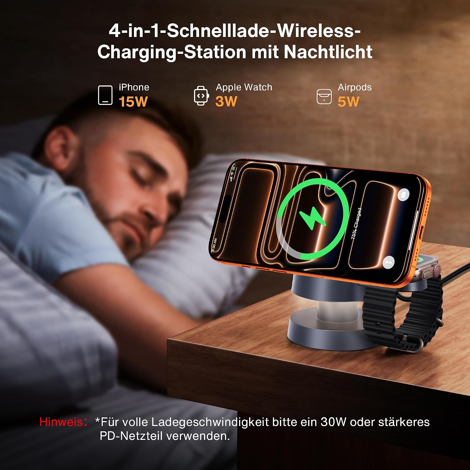 Thumbnail 3 de iVANKY stazione di ricarica wireless 4 in 1 con luce notturna, Qi2 15W e MagSafe per iPhone, Apple Watch e AirPods