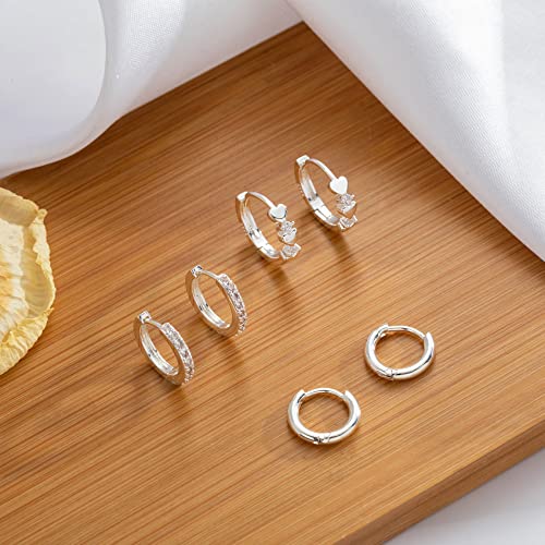 Detalle de PABBEU 3 Pairs Sterling Silver Hoop Earrings Hypoallergenic Huggie Sleeper Earrings