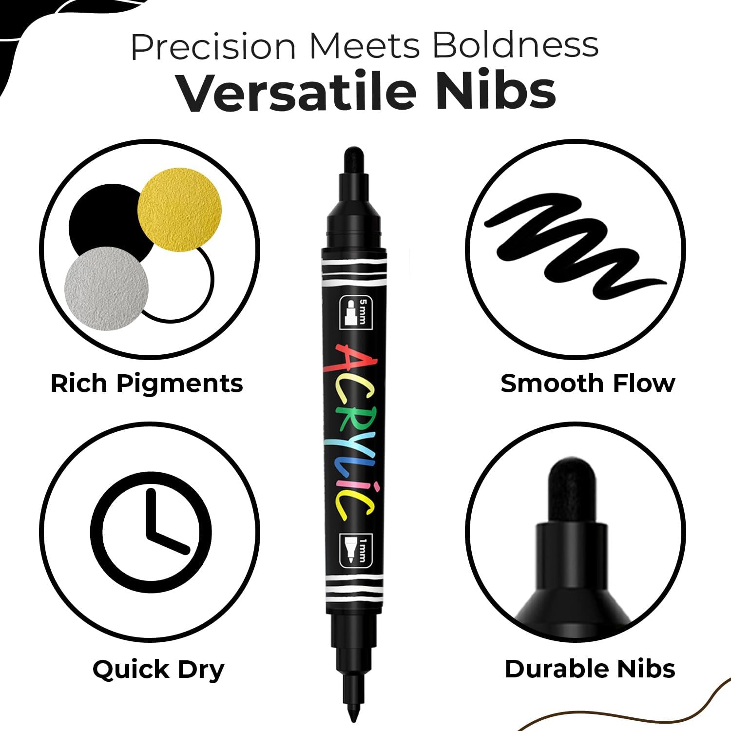 Thumbnail 6 de Chalkola 4 Acrylic Paint Pens Dual Tip (White, Black, Gold & Silver) – 1mm fine & 5mm medium permanent markers