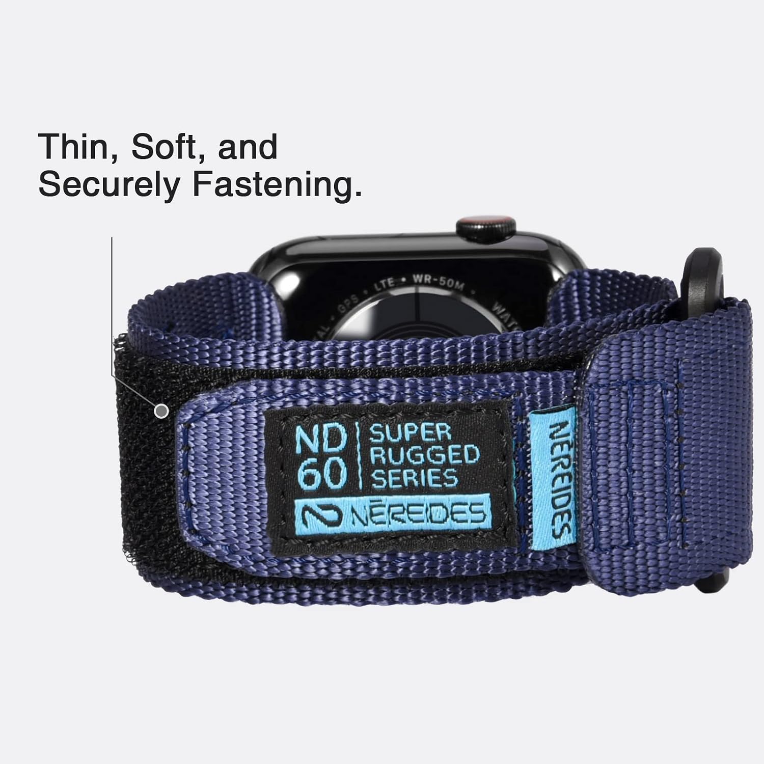 Detalle 2 de Nereides Nylon Sport Replacement Strap for Apple Watch – 46/45/44/49mm, Blue (Size L, 6.3–8.3 in / 160–210mm)