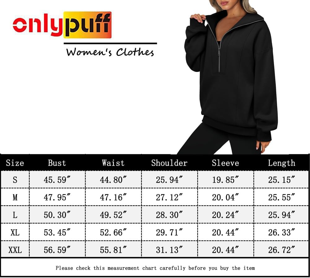 Detalle de onlypuff Women's Half-Zip Pullover Hoodie, Oversized Long-Sleeve Fit with Pocket