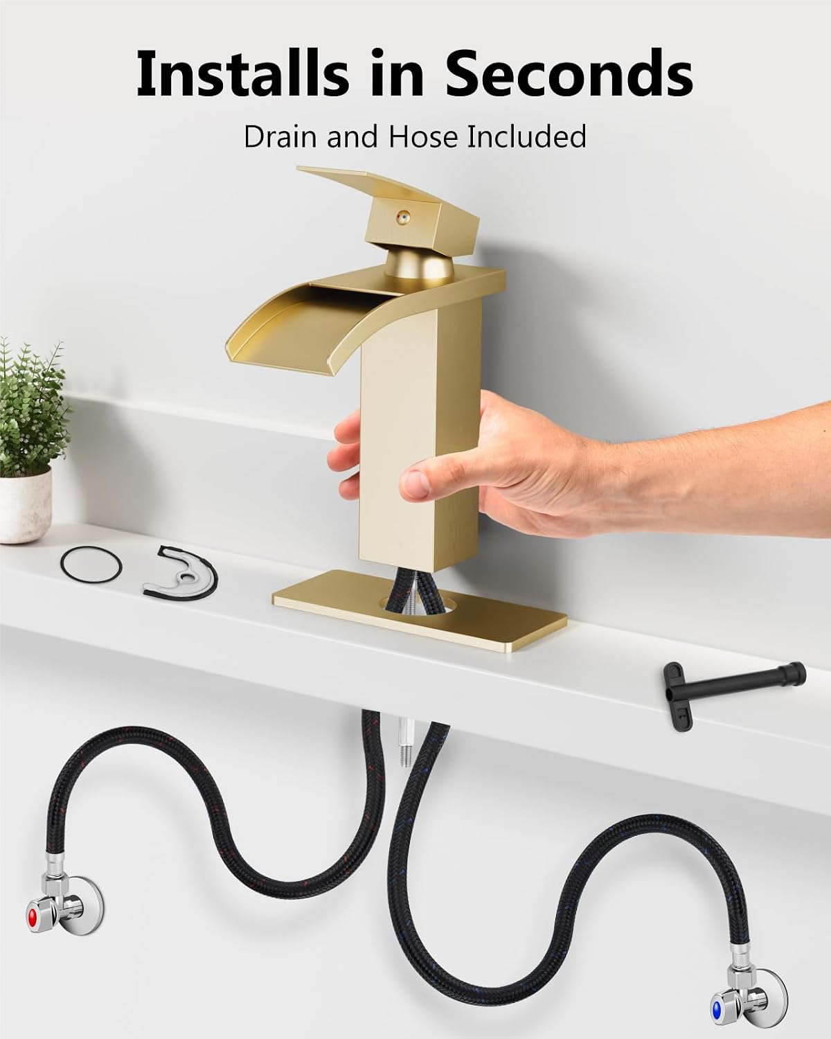 Thumbnail 6 de GBBNE Waterfall Bathroom Faucet, Brushed Gold