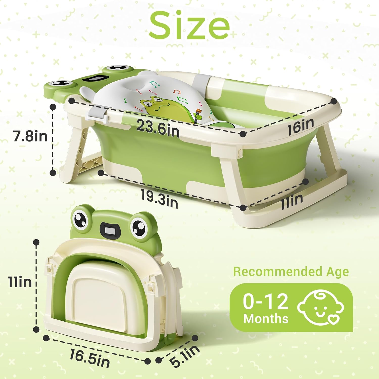 Thumbnail 2 de BUNWAG Baby Bathtub (Collapsible Newborn Tub) with Soft Cushion and Thermometer, Green
