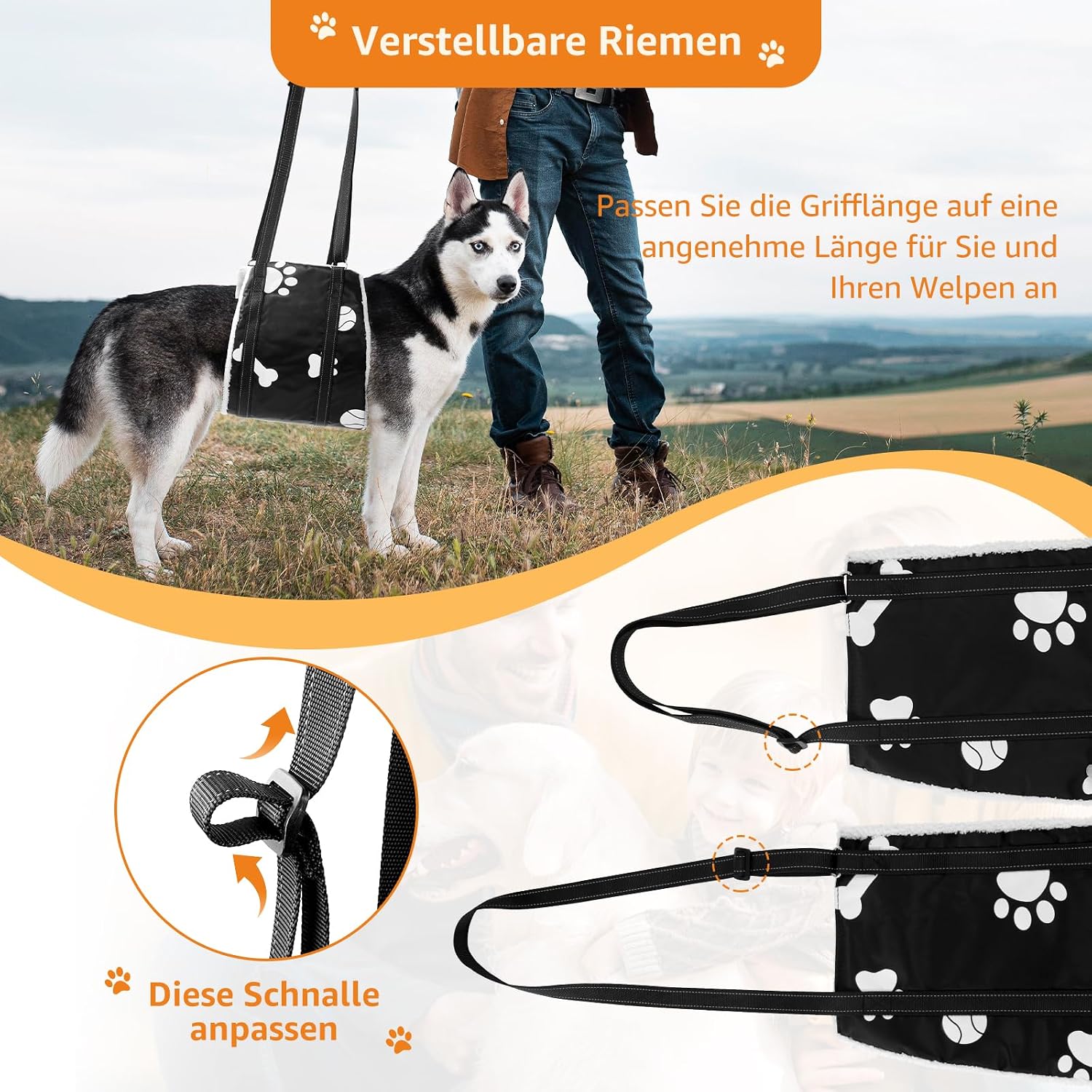 Detalle de Weiche Hunde Tragehilfe: Verstellbare Gehhilfe für Hunde in verschiedenen Größen