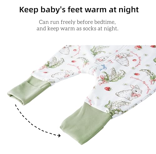 Detalle de Chilsuessy Baby Schlafsack mit Füßen 1.5 Tog – Ganzjahres-Babyschlafsack aus Baumwolle (80 cm), Erdbeer Kaninchen